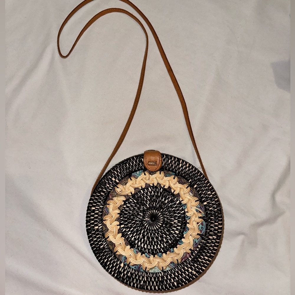 Black Rattan Crossbody Bag